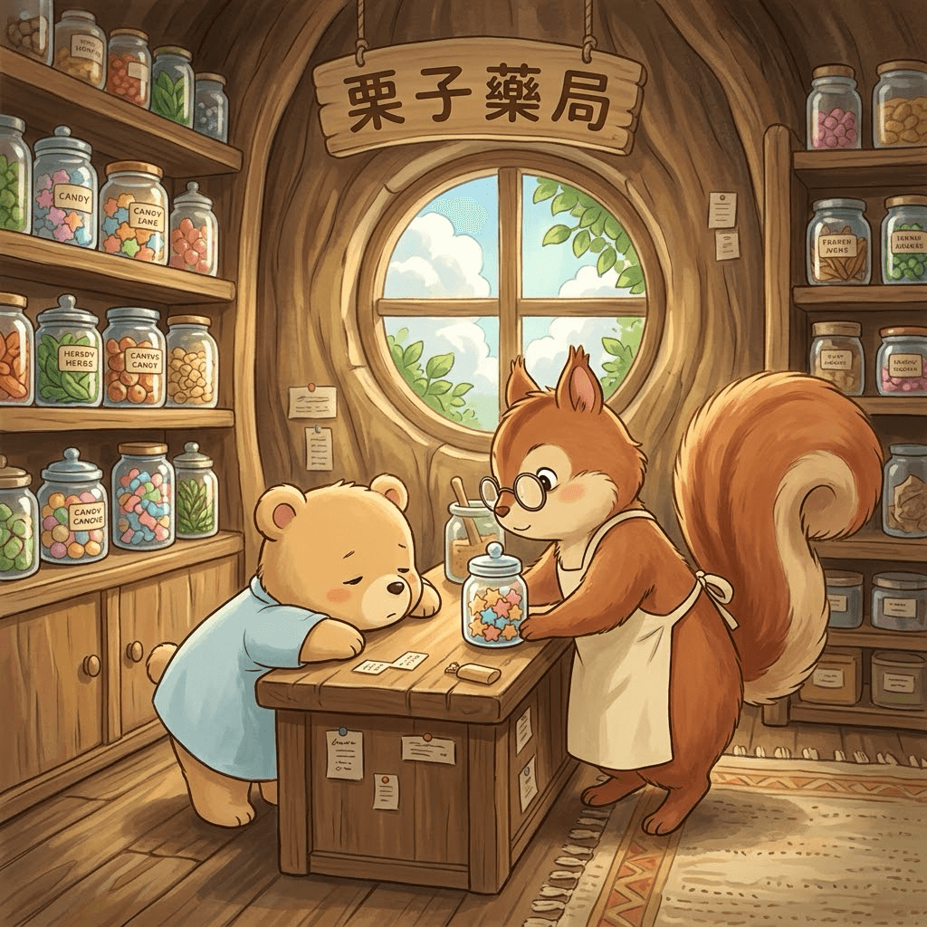 栗子藥局 一直嘆氣的小熊 第 3 頁:小熊的名字叫做布布。