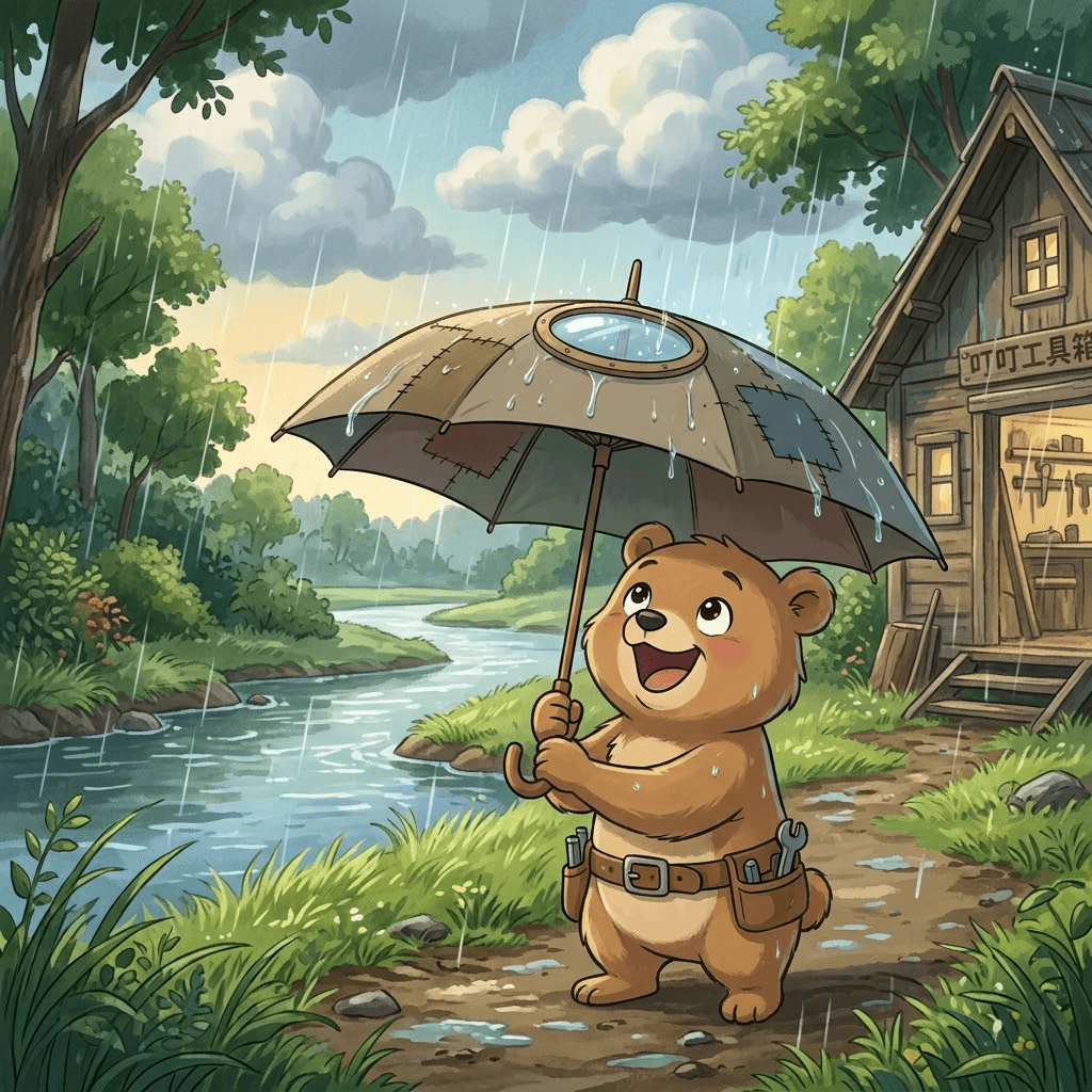 叮叮工具箱 破了洞的小雨傘 第 12 頁：換妮妮撐撐看。