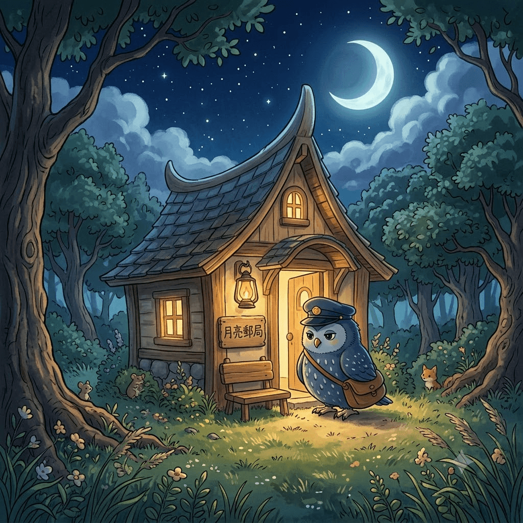 嘟嘟送信 被風吹走的晚安信 第 2 頁:郵局裡住著一隻小貓頭鷹,他的名字叫做嘟嘟。